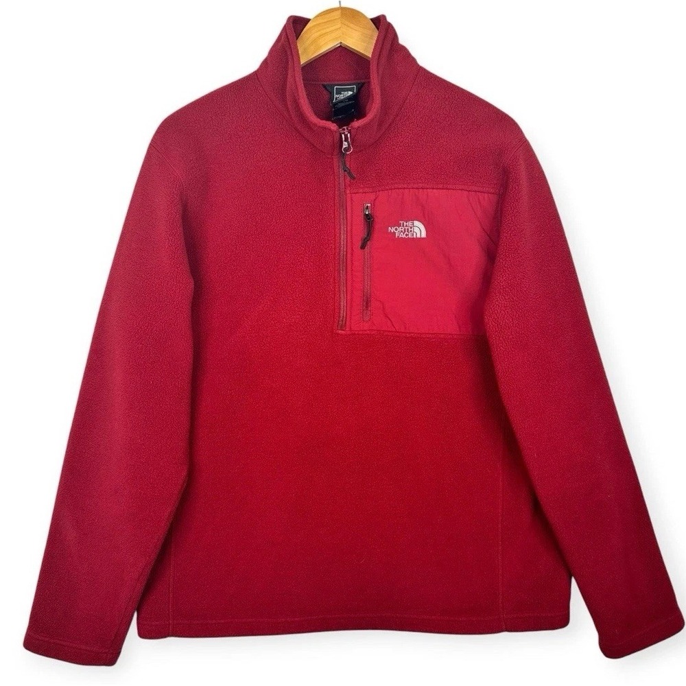 The North Face Red Fleece 1/4 Zip Pullover Mens L Chest Pocket Outdoor Gorpcore